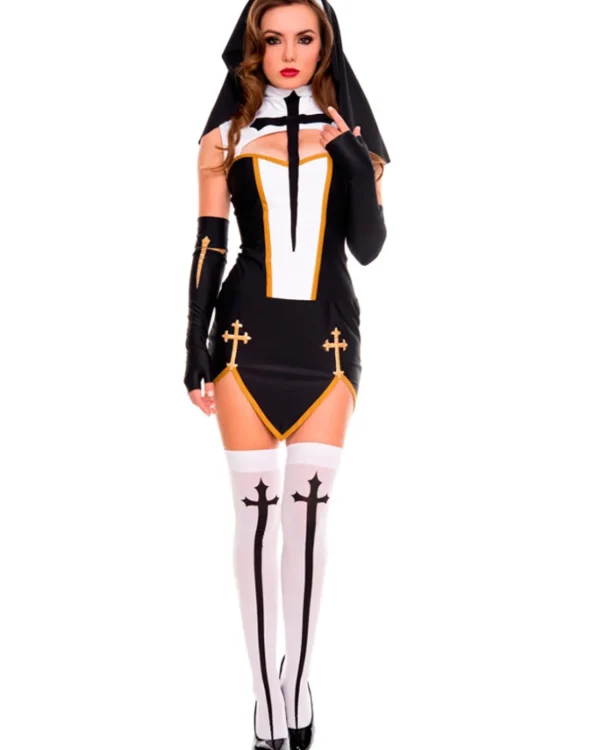 Music Legs Bad Habit Nun Womens Costume>Women Women's Costumes