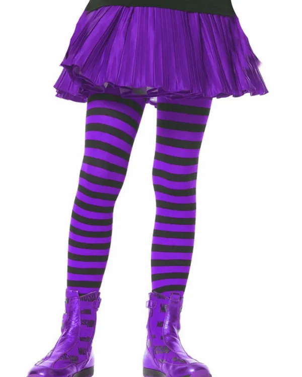 Leg Avenue Black And Bright Purple Striped Girls Tights> Wicked Witches