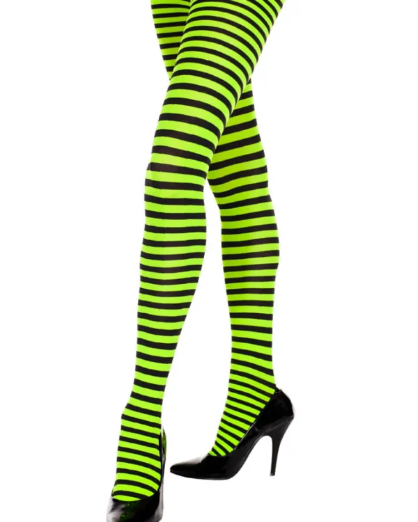 Music Legs Black And Neon Green Striped Tights> Halloween Accessories