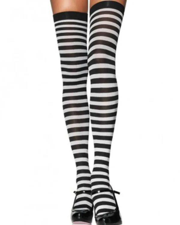 Leg Avenue Black And White Stripe Plus Size Thigh High Tights> Wicked Witches