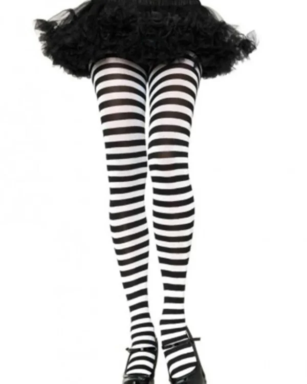 Leg Avenue Black And White Striped Nylon Plus Size Tights> Halloween Accessories