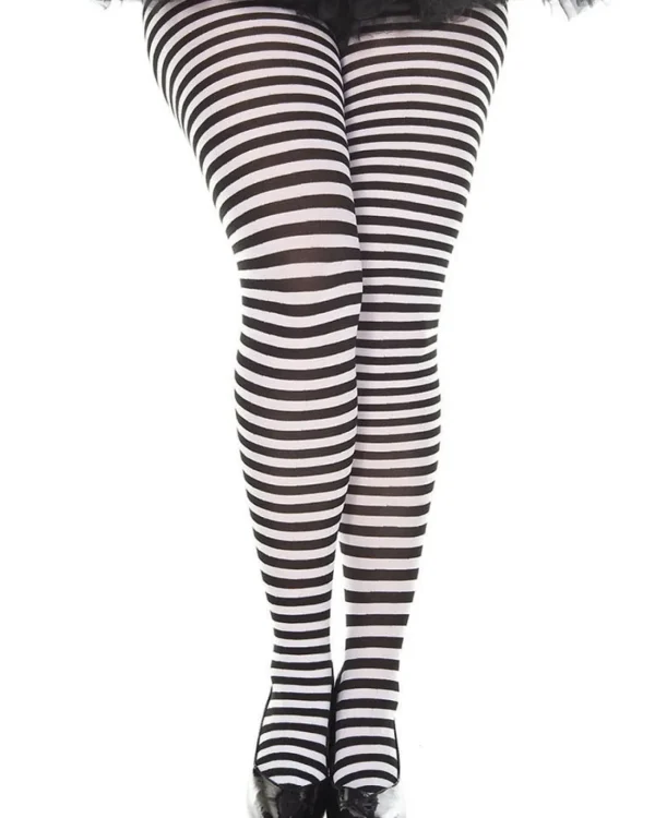 Music Legs Black And White Striped Plus Size Tights> Broken Dolls