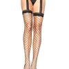 Leg Avenue Black Fence Net Plus Size Stockings With Lace Garter Belt> Halloween Hosiery