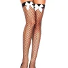 Leg Avenue Black Fishnet Thigh High Stockings With White Satin Bow> Broken Dolls