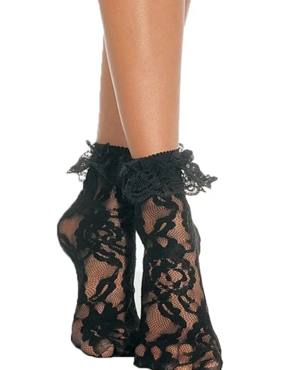 Leg Avenue Black Lace Ankle Socks With Black Ruffle> Halloween Hosiery