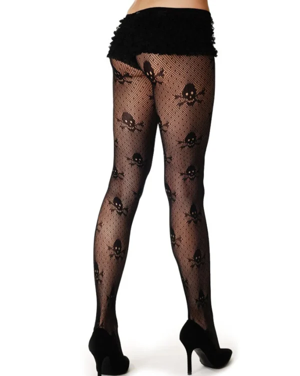 Leg Avenue Black Micro Net Stockings With Skull Print> Halloween Accessories