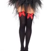 Leg Avenue Black Opaque Thigh High Stockings With Red Satin Bow> Wicked Witches