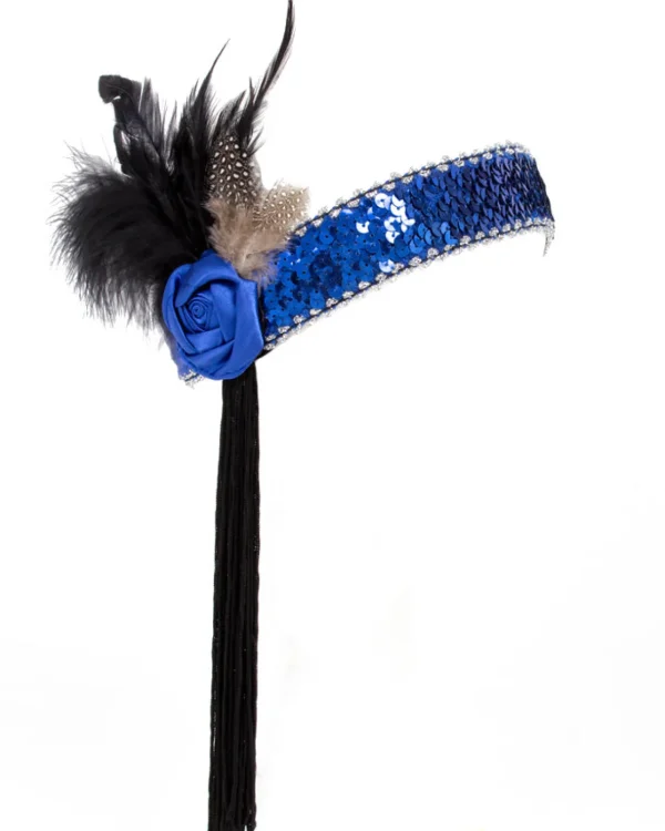 Interalia Blue Flower And Black Tassle Flapper Headband> Halloween Hats