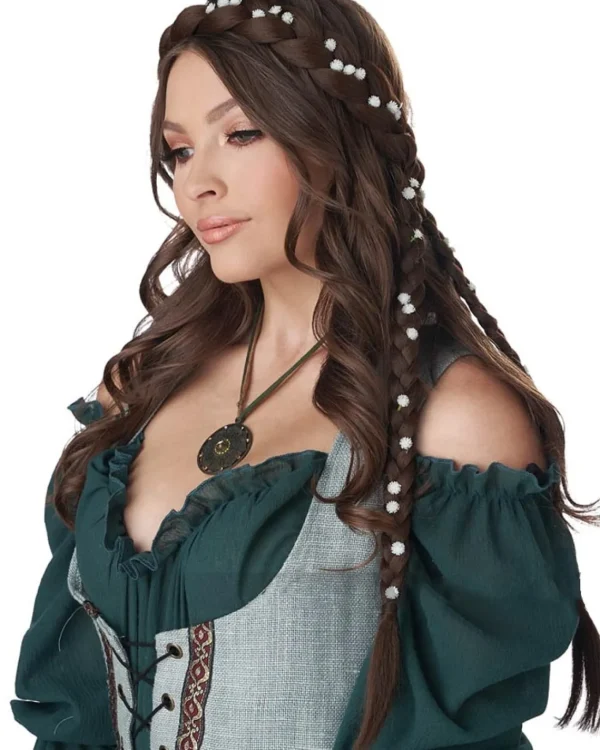 California Costumes Brunette Halo Braid With Flowers> Halloween Wigs