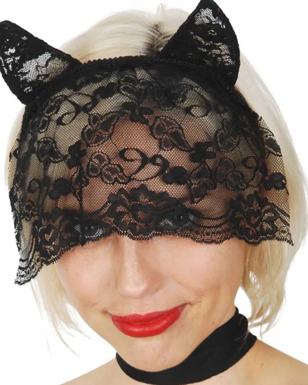 Tomfoolery Cat Ears With Lace Veil> Halloween Hats