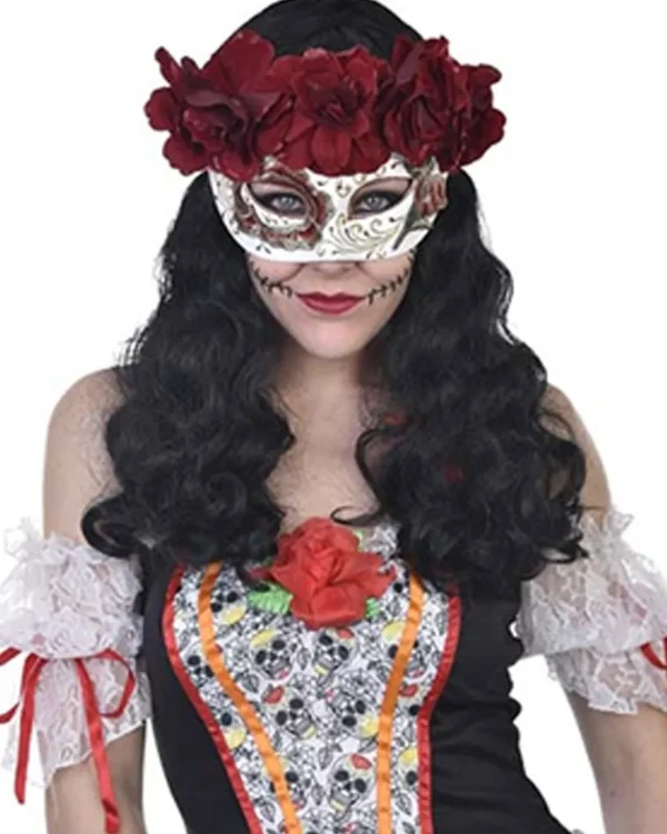 Tomfoolery Catrina With Flowers Day Of The Dead Eye Mask> Halloween Masks