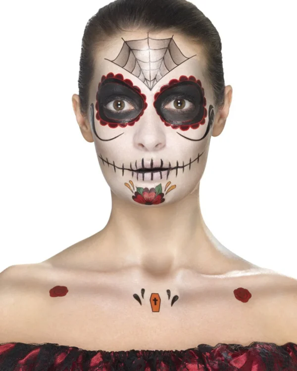 Smiffys Day Of The Dead Face Tattoo Transfers Kit Black And Red> Halloween Accessories