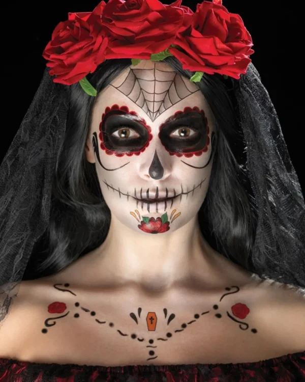 Smiffys Day Of The Dead Face Tattoo Transfers Kit Black And Red> Halloween Accessories