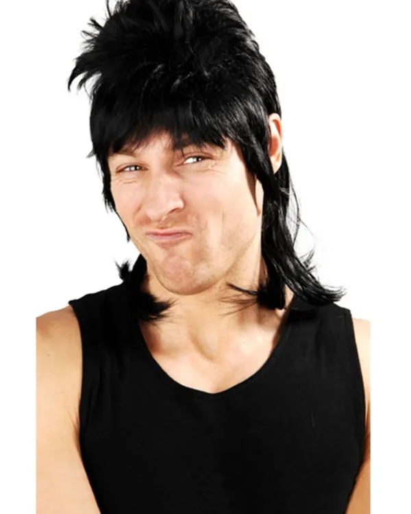 Tomfoolery Dazza Mullet Wig Black> Halloween Wigs