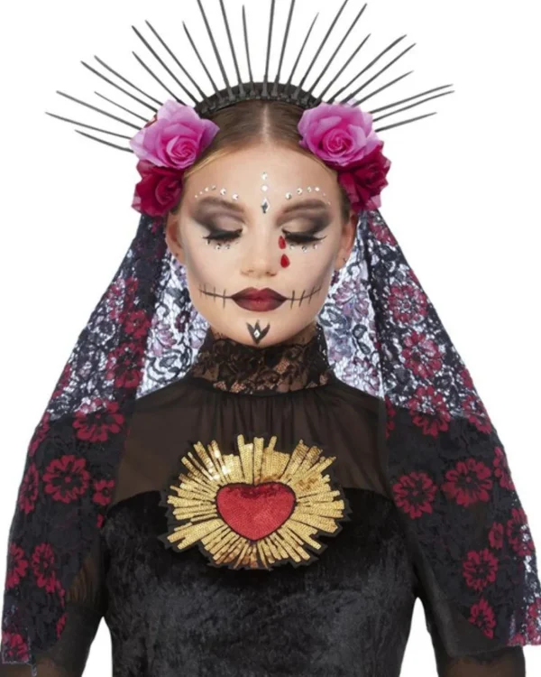 Smiffys Deluxe Sunburst Day Of The Dead Headband With Veil> Halloween Accessories