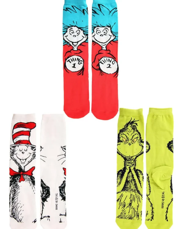 Elope Dr Seuss Characters Adult Crew Sock Set 3 Pack> Halloween Hosiery