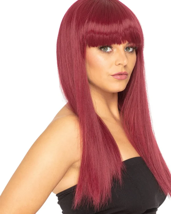 * Fashion Deluxe Bordeaux Red Long Wig> Halloween Wigs