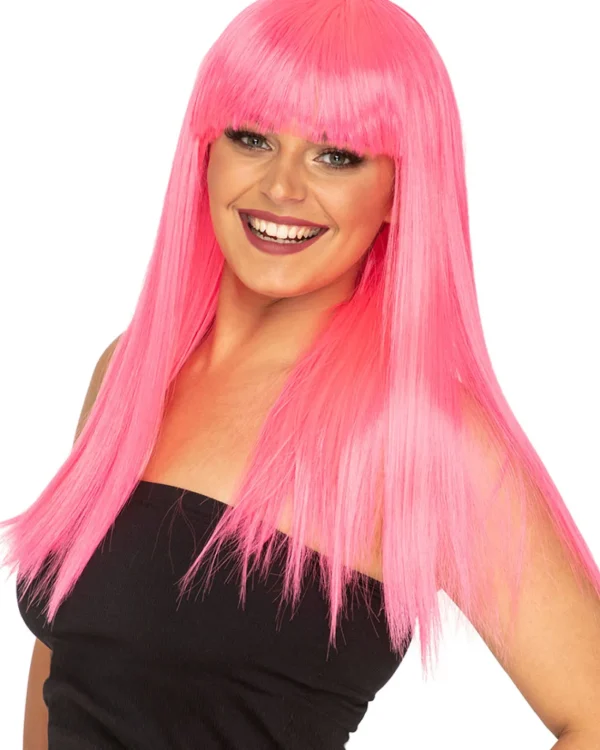 * Fashion Deluxe Neon Pink Long Wig> Halloween Wigs