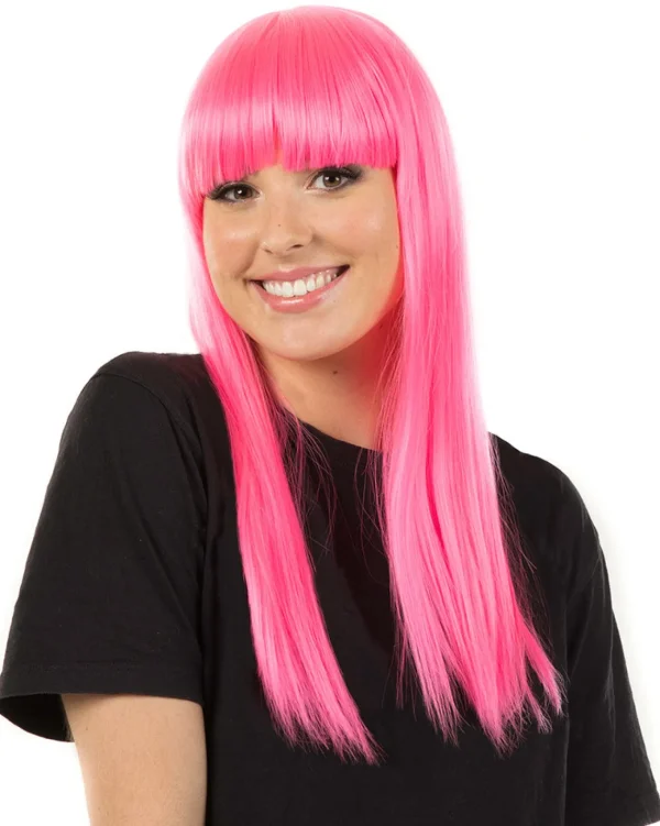 * Fashion Deluxe Neon Pink Long Wig> Halloween Wigs