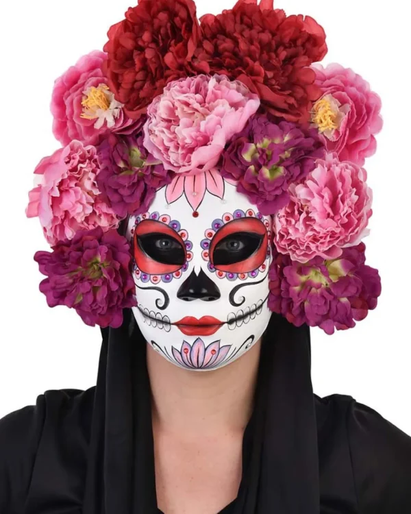 Tomfoolery Floral Pink Day Of The Dead Deluxe Mask> Day Of The Dead