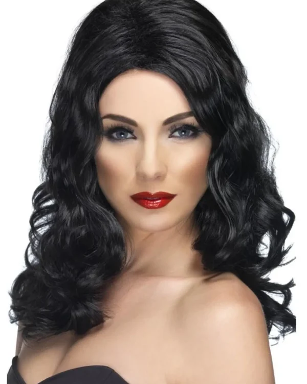 Smiffys Glamorous Wavy Long Black Wig> Halloween Accessories