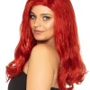 * Glamour Deluxe Deep Red Long Wavy Wig> Halloween Accessories