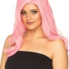 * Glamour Deluxe Musk Stick Pink Long Wavy Wig> Halloween Wigs