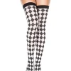 Music Legs Harlequin Checker Print Thigh High Stockings> Halloween Hosiery