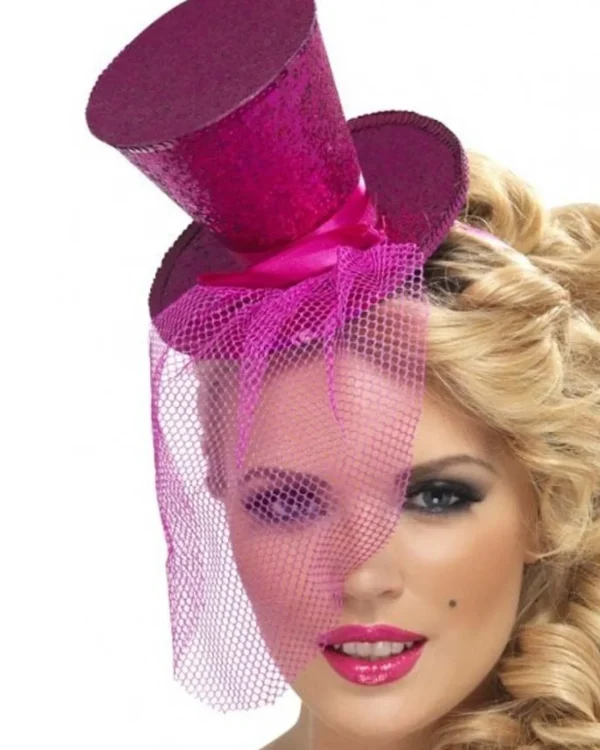 Smiffys Hot Pink Mini Top Hat On Headband> Halloween Hats