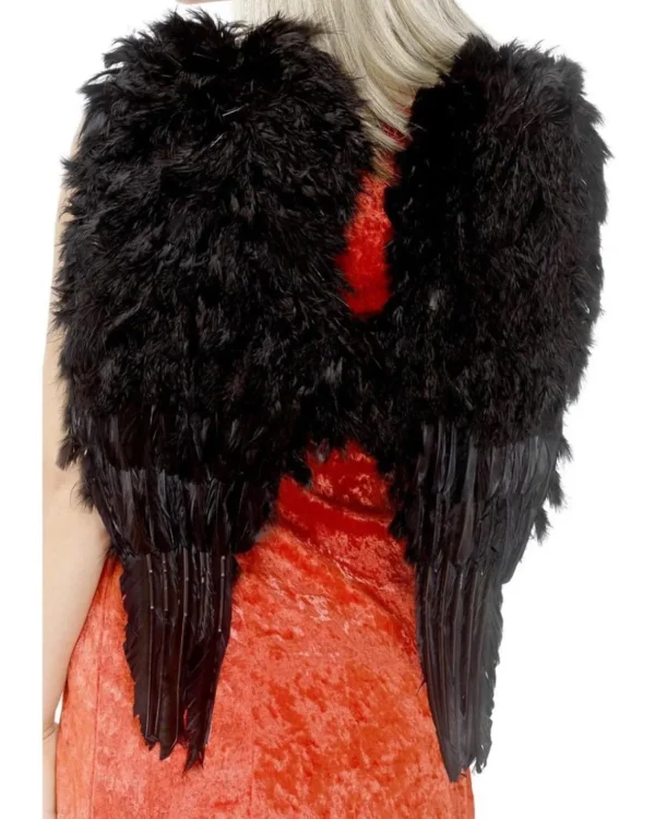 Smiffys Large Black Feather Angel Wings 60Cm> Halloween Accessories