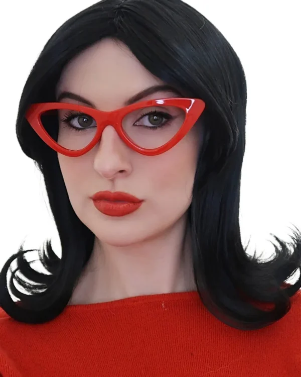 The Wig Outlet Linda Bobs Wife Black Flick Wig With Glasses Set> Halloween Wigs