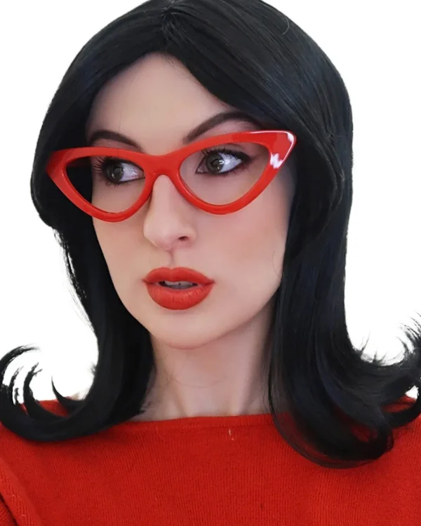 The Wig Outlet Linda Bobs Wife Black Flick Wig With Glasses Set> Halloween Wigs