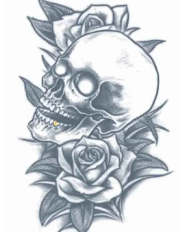 Tinsley Transfers Prison Skull And Roses Temporary Tattoo> Scary Skeletons