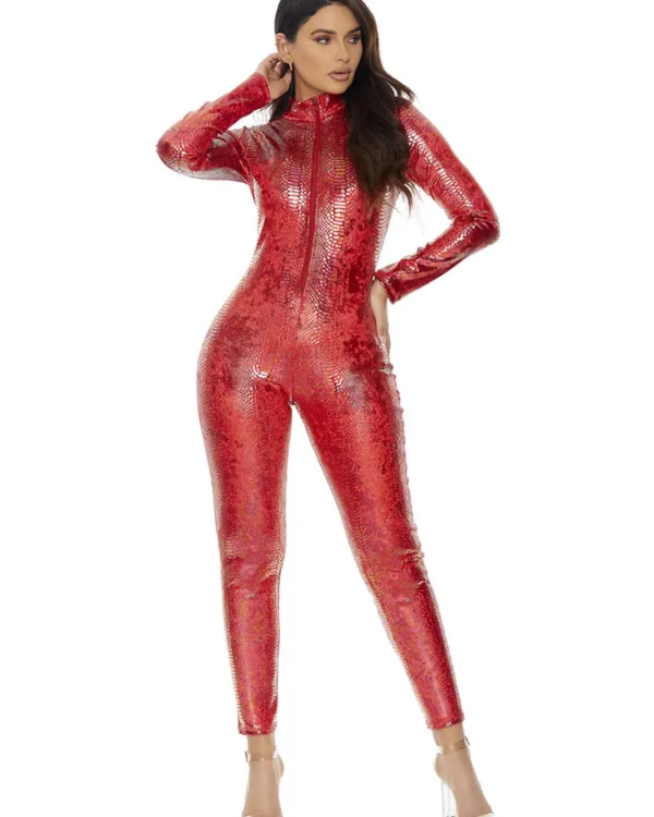 Forplay Red Reptile Zipfront Jumpsuit Womens Costume> Devils &Amp; Angels