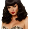 Leg Avenue Retro Bangs Short Curly Black Wig> Halloween Wigs