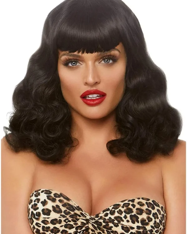 Leg Avenue Retro Bangs Short Curly Black Wig> Halloween Wigs