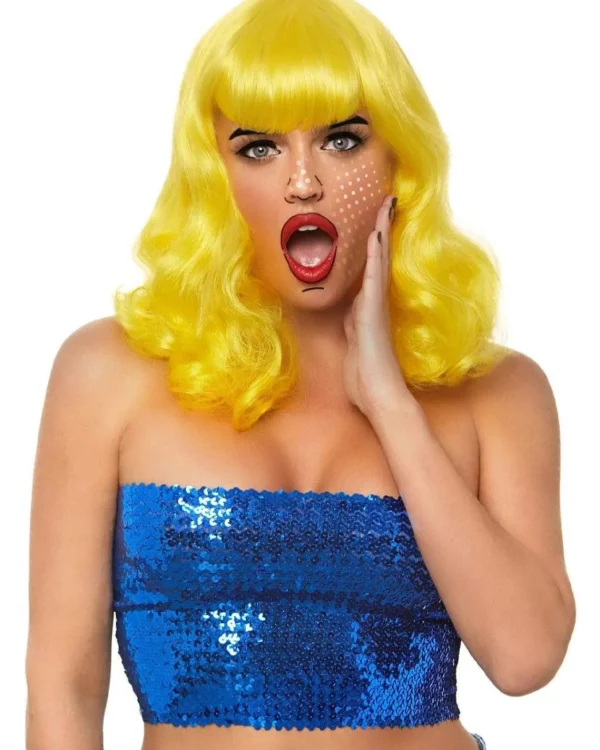 Leg Avenue Retro Bangs Short Curly Yellow Wig> Halloween Wigs