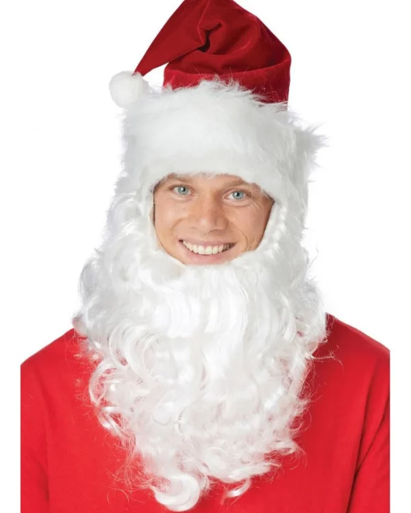 California Costumes Santa Claus Hat With Attached White Beard> Halloween Wigs