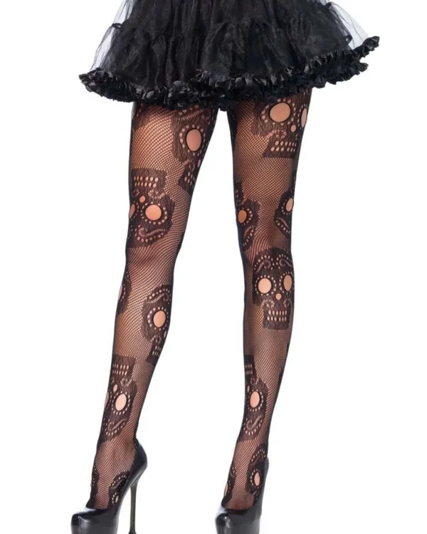 Leg Avenue Sugar Skull Plus Size Net Pantyhose> Halloween Accessories