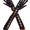 Music Legs Wet Look Ribbon Lace Up Black Elbow Length Gloves> Halloween Accessories