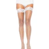 Leg Avenue White Fishnet Thigh High Stockings With Lace Top> Devils &Amp; Angels