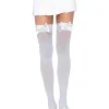 Leg Avenue White Opaque Thigh High Stockings With White Satin Bow> Halloween Hosiery